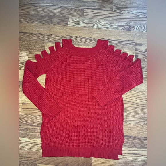 Questions? Cherry Red Cold Shoulders Sweater Size S - Picture 2 of 3
